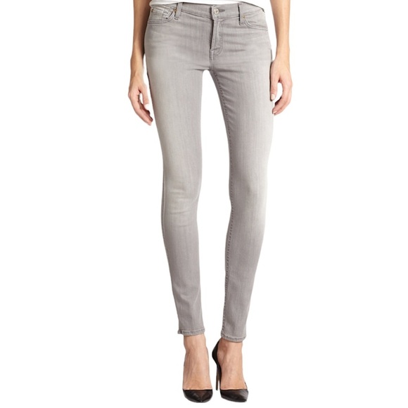 7 For All Mankind Grey Distressed Cigarette Leg Jeans - Picture 1 of 16